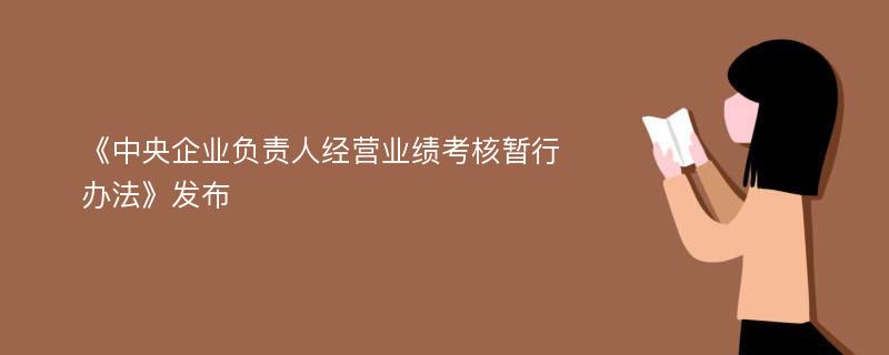 《中央企业负责人经营业绩考核暂行办法》发布